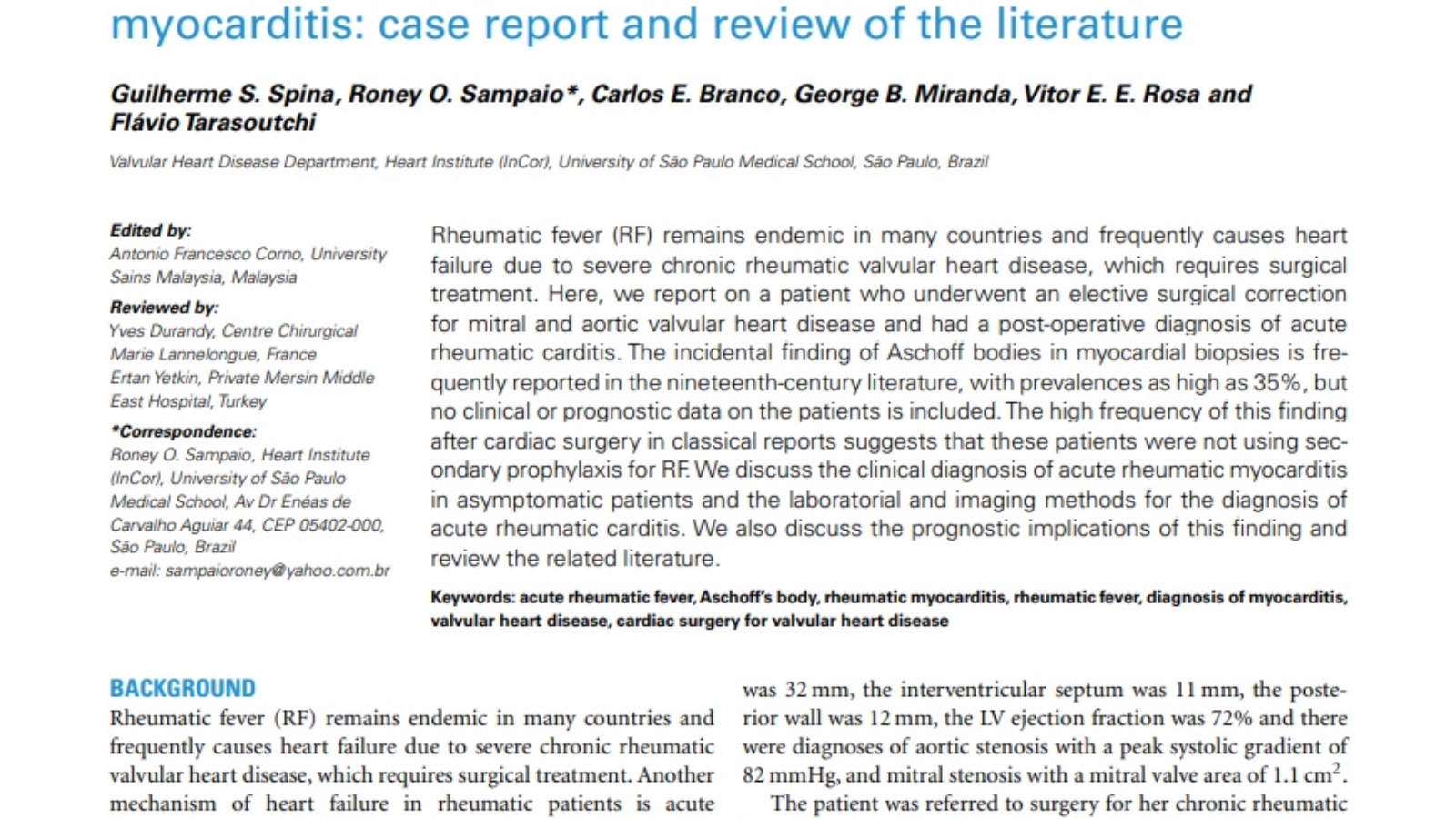 2Incidental histological diagnosis of acute rheumatic myocarditis case report and review of the literature