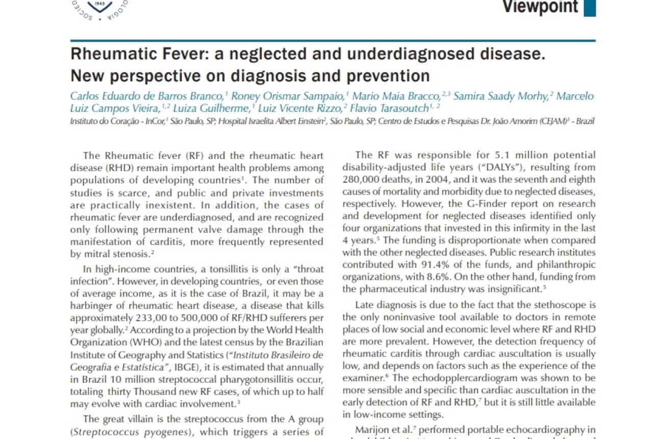 2Rheumatic Fever a neglected and underdiagnosed disease. New perspective on diagnosis and prevention