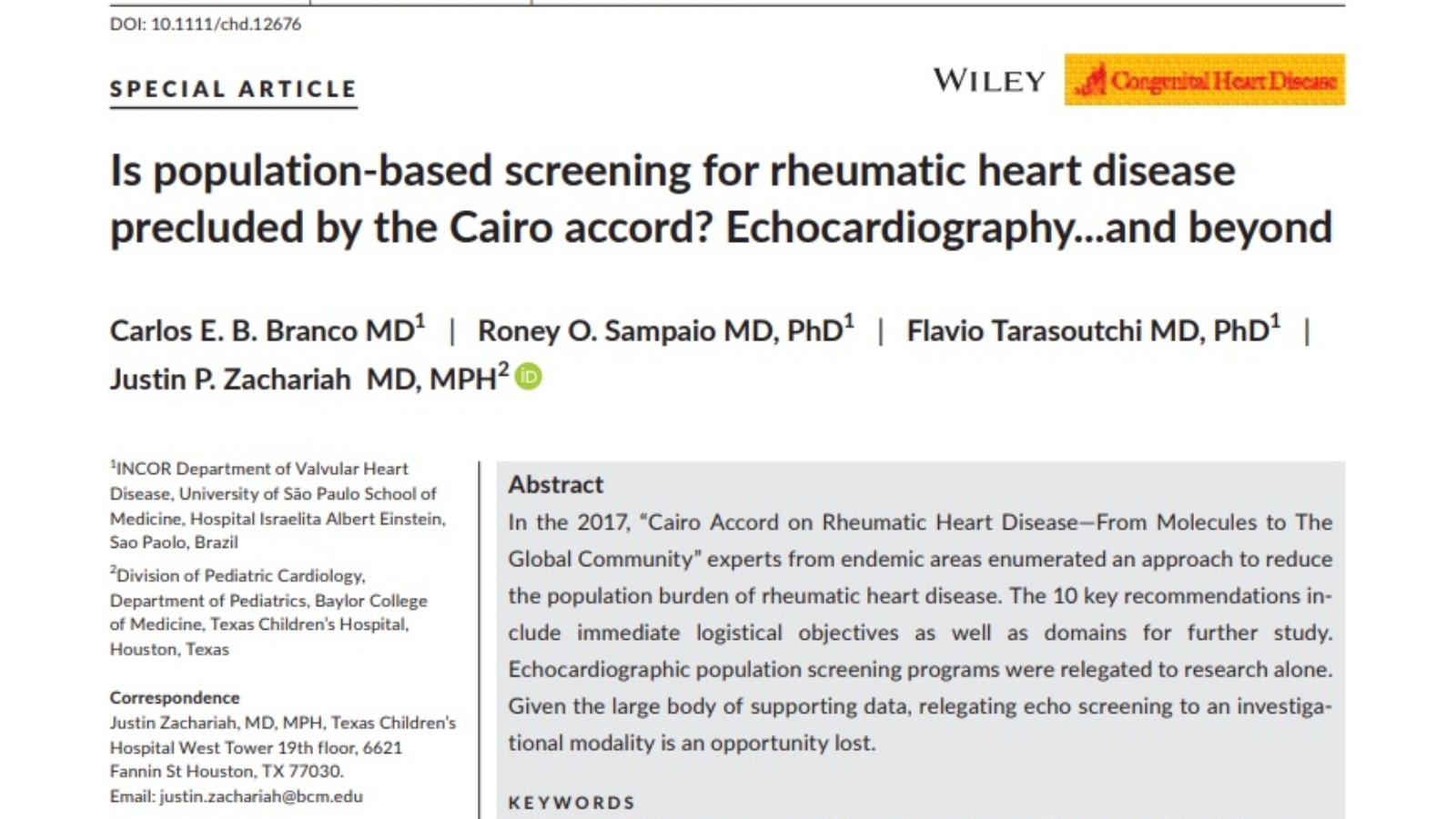 Congenital Heart Disease - 2018 - Branco - Is population‐based screening for rheumatic heart disease precluded by the Cairo
